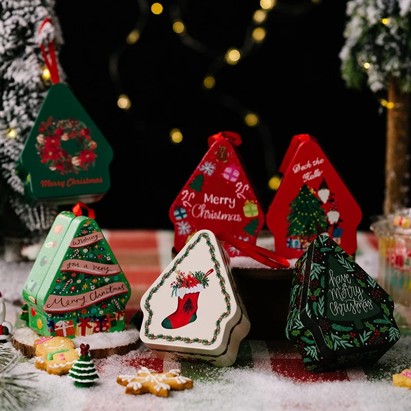 

Рождественская фотография, декоративная коробка со шнурком, многоугольная жестяная коробка с принтом для рождественских украшений, простая в использовании
