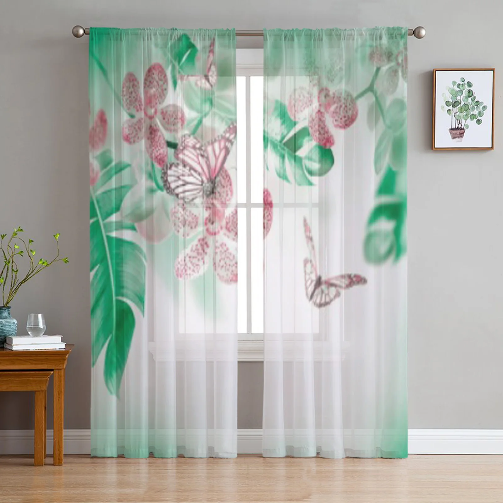 Тюлевые шторы с тропическими бабочками цветочные прозрачные Занавески Из