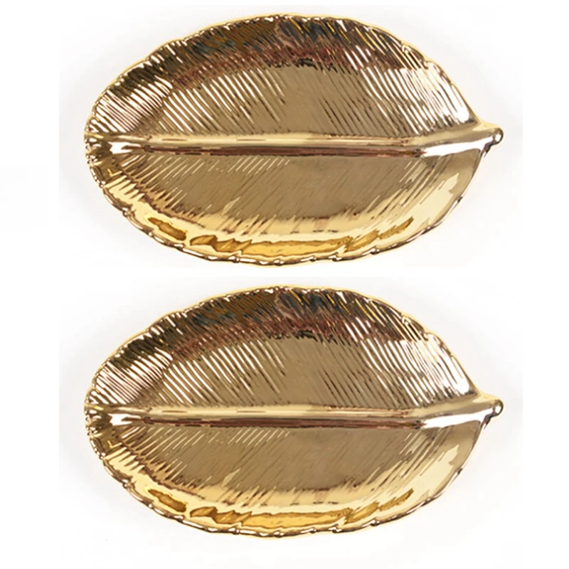 

Ceramic Jewelry Tray Ceramic Golden Leaf Tray European-Style Ceramic Jewelry Storage Tray Home Decoration