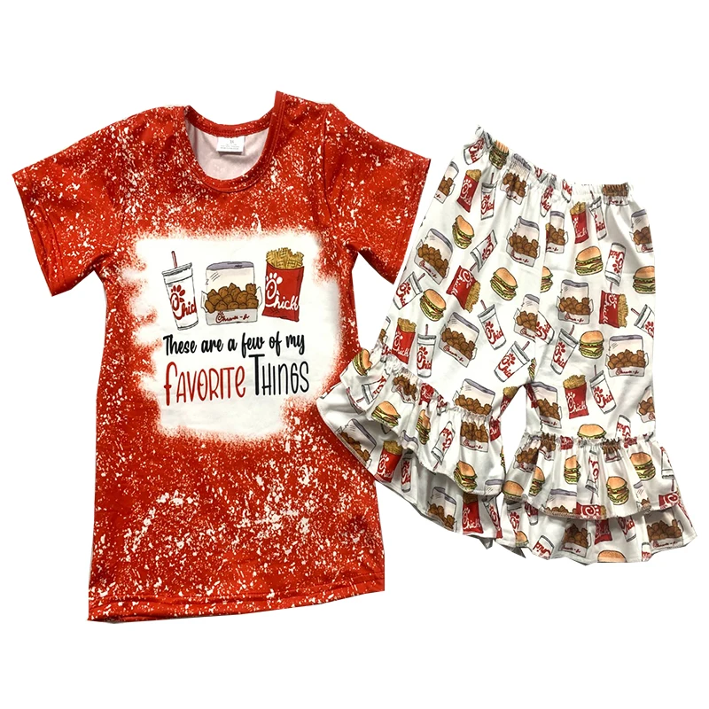 

Wholesale Summer Favorites Things Letter Short Sleeves Top Fries Burger Coke Print Shorts Girls Sets