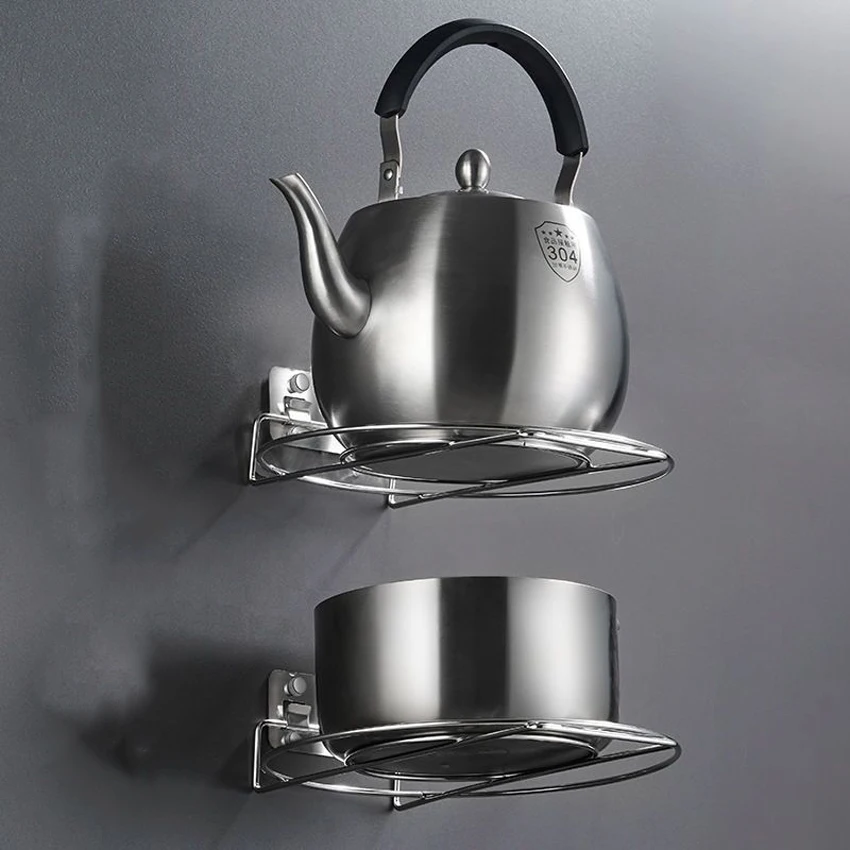 

Punch-Free Stainless Steel Kitchen Organizer Storage Rack Wall Mounted Pot Cover Rack Spoon Pan Shelf Kitchen Accessories