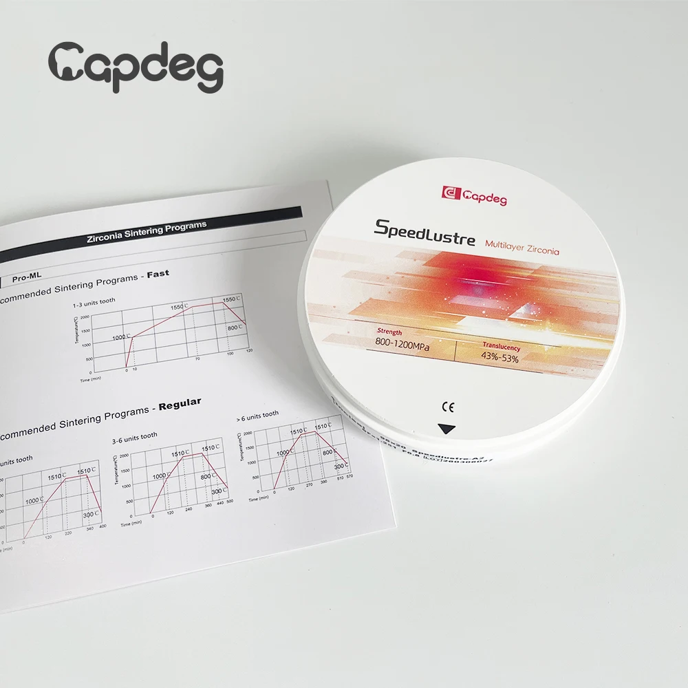 Фото Многослойный стоматологический циркониевый блок CapDeg SpeedLustre, диск 98*14 мм, подходит для быстрого спекания, 800-1200 МПа, 43-53% светопроницаемость №4
