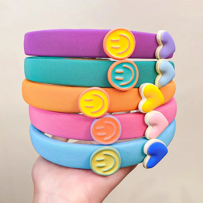 

Candy Color Heart Smiley Face Sponge Hair Hoop Sweet Headbands Head Band Hair Band Girl Hair Accessories