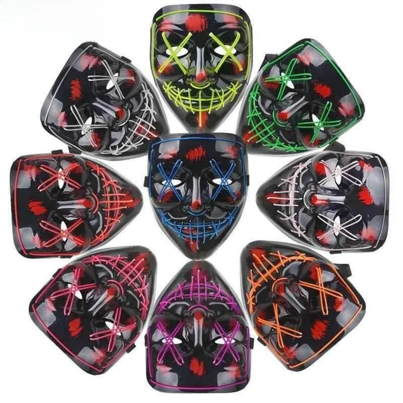 228 @ Hacker Mask Halloween El Luminous Horror Led Full Face Men's and Women's Par V-Shaped Clown