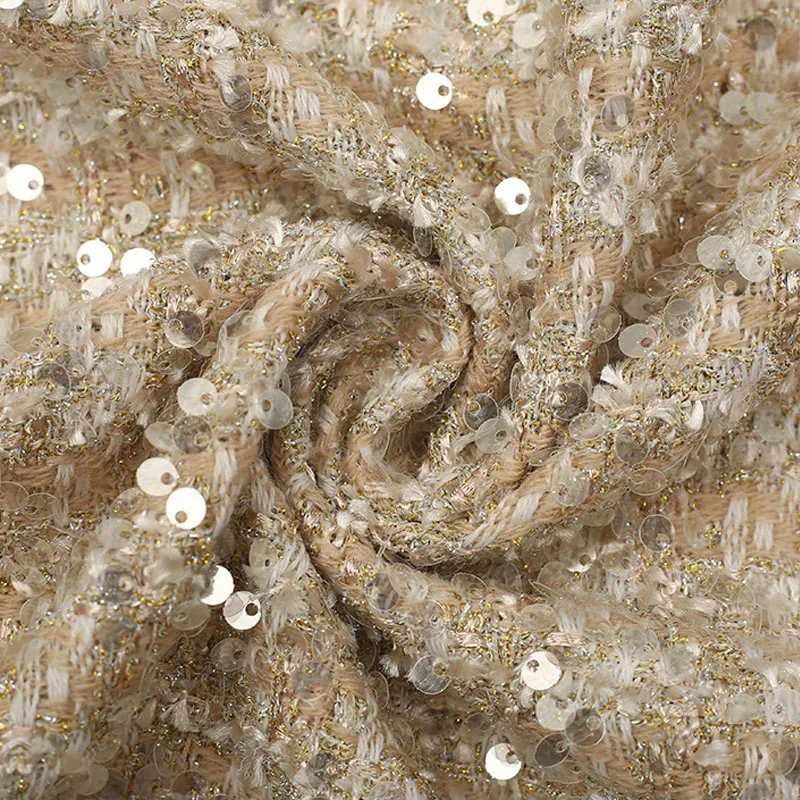 Ткань твидовая окрашенная в золотистую проволоку с блестками 50x145 см