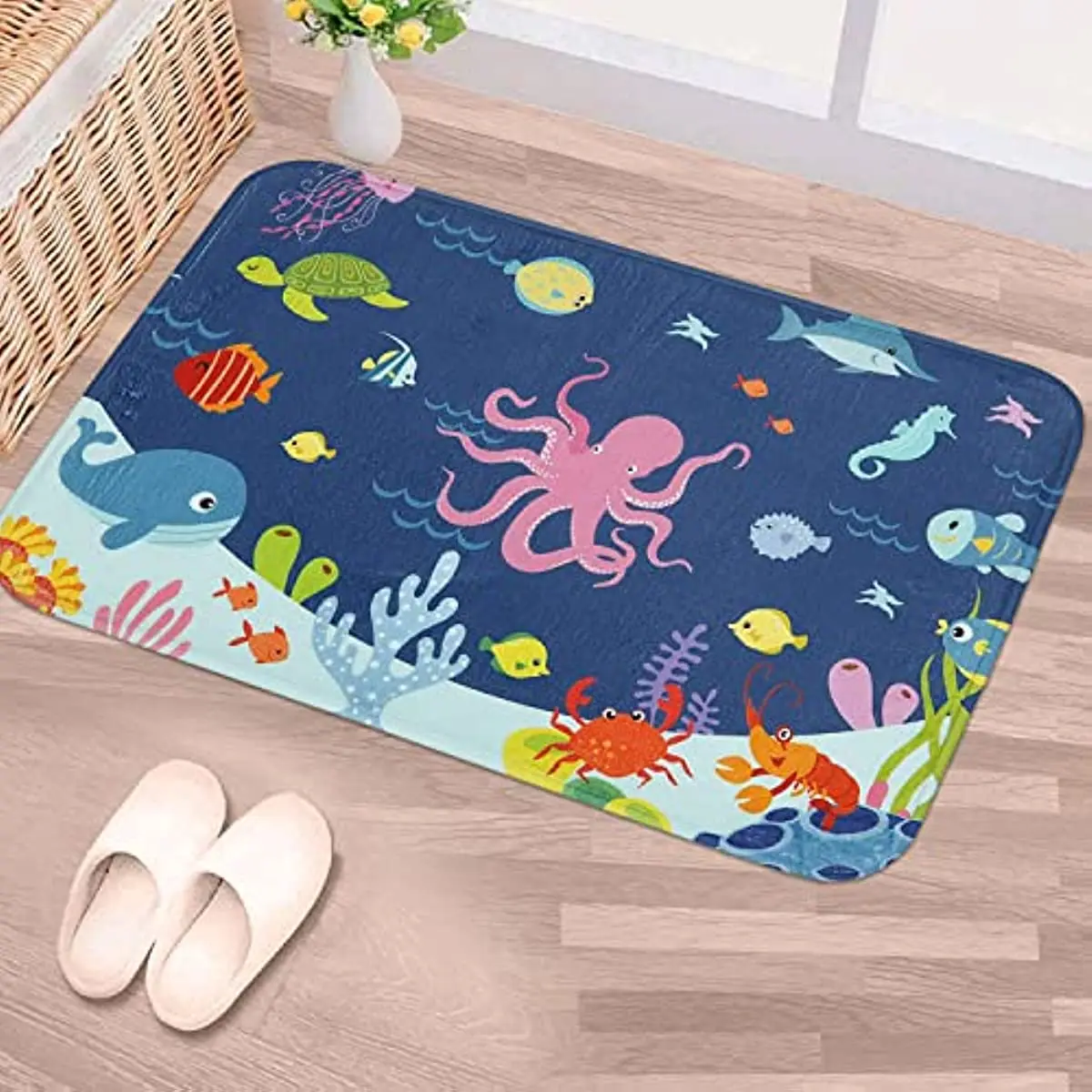 

Octopus Bath Mat, Super Soft Nautical Sea Bath Rugs for Kids, Cartoon Octopus Undersea Animals World Bathroom Rug Mat