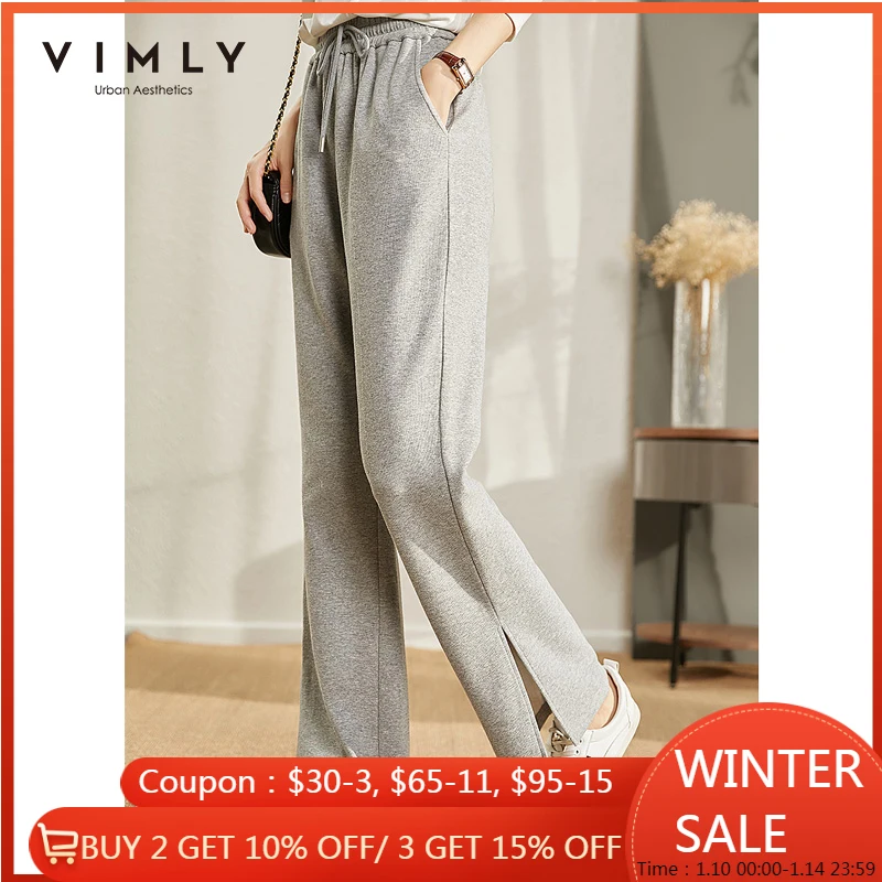 

Осенние брюки VIMLY, женские элегантные широкие брюки с эластичным поясом, уличная одежда, спортивные Свободные повседневные брюки, женские б...