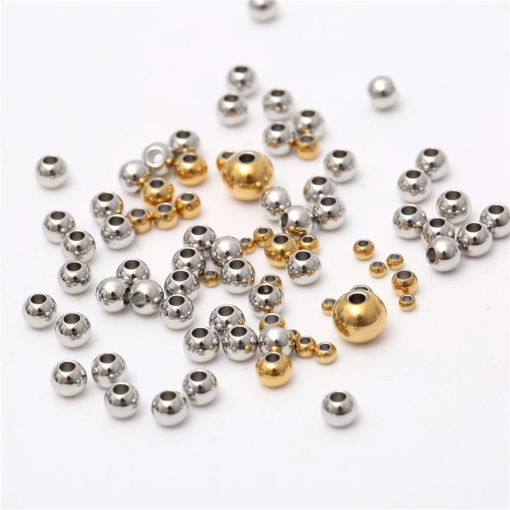 

30-100Pcs/Lot Stainless Steel Bracelet Big Hole Beads Diy Handicraft Accessories Findings Loose Spacer Beads For Jewelry Making
