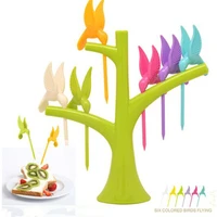 6 piece creative kitchen bird tie tips fruit fork set household table plastic fruit biscuit cake fork party gifts wholesale