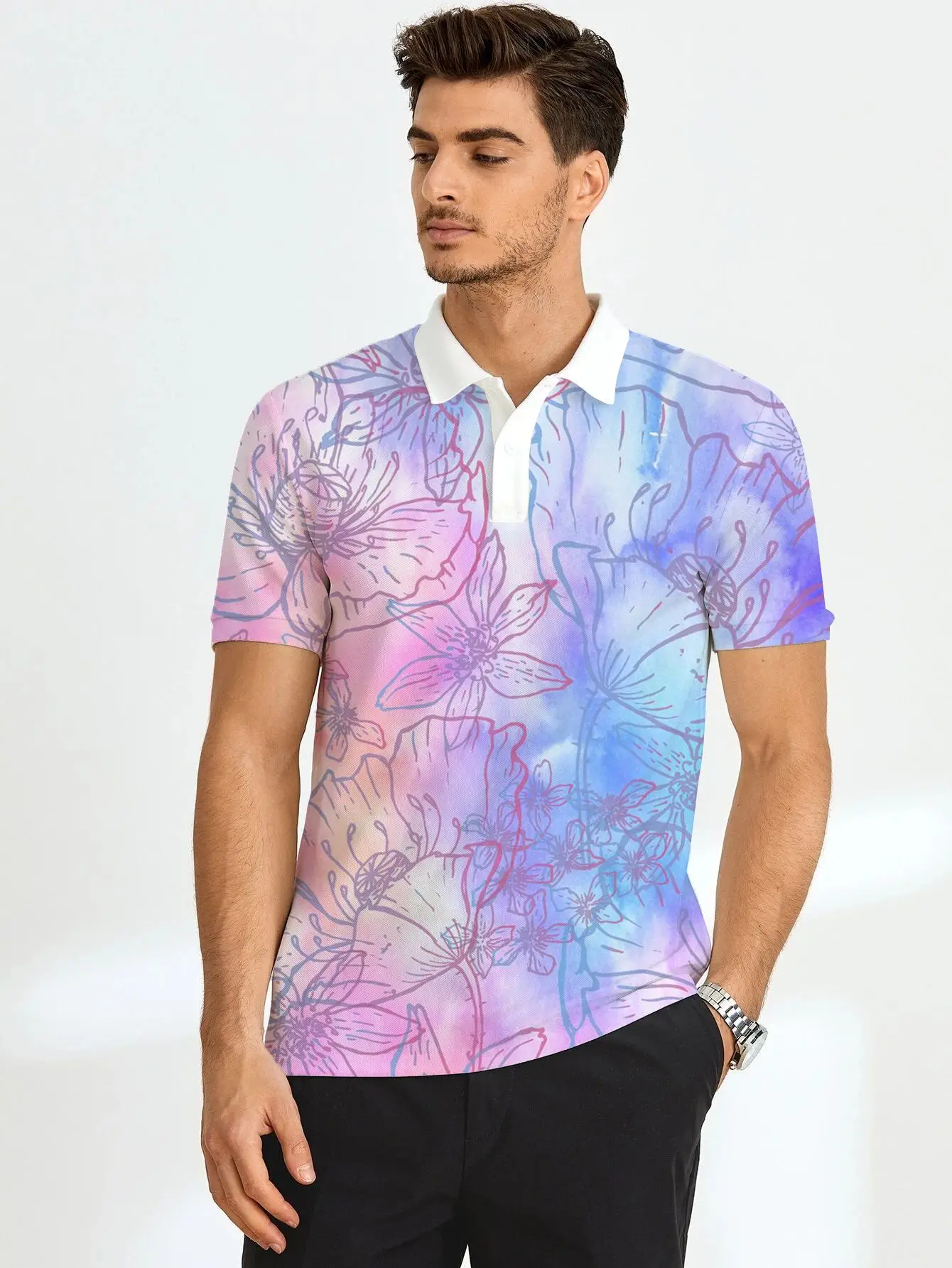 

Рубашка-поло мужская с 3D принтом, повседневная Дизайнерская одежда с коротким рукавом, в стиле High Street, лето