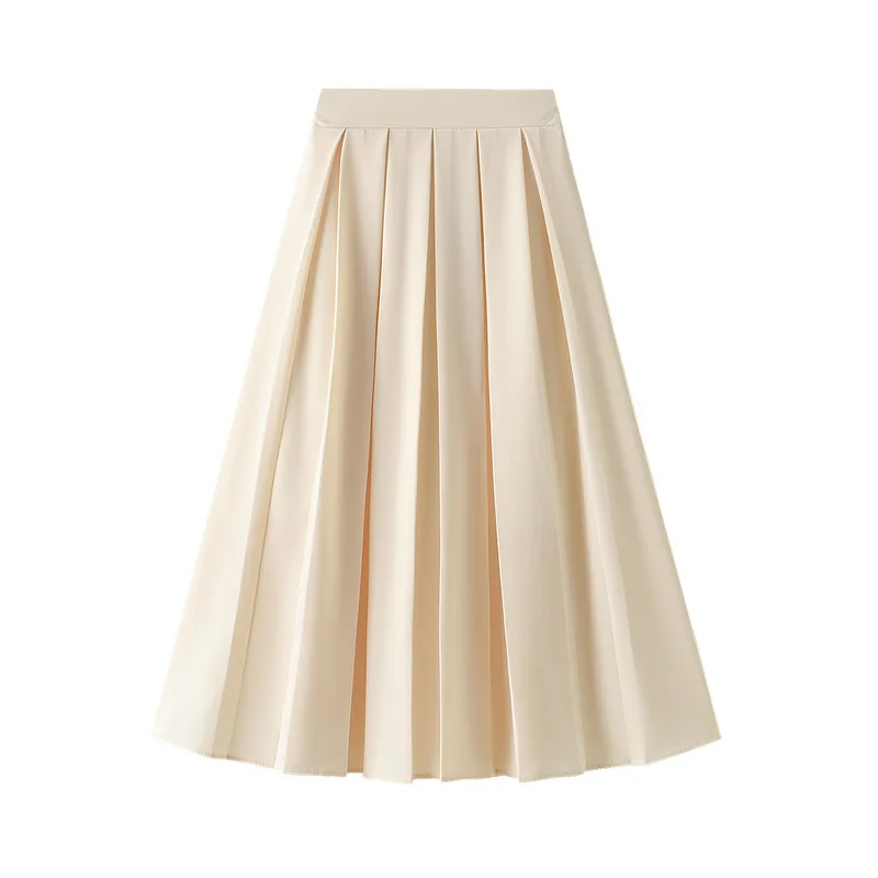 

Vintage Folds Solid Skirts Womens Midi Mid-Calf Empire Faldas Mujer Moda 2022 Retro Women Clothes Long Skirts for Women