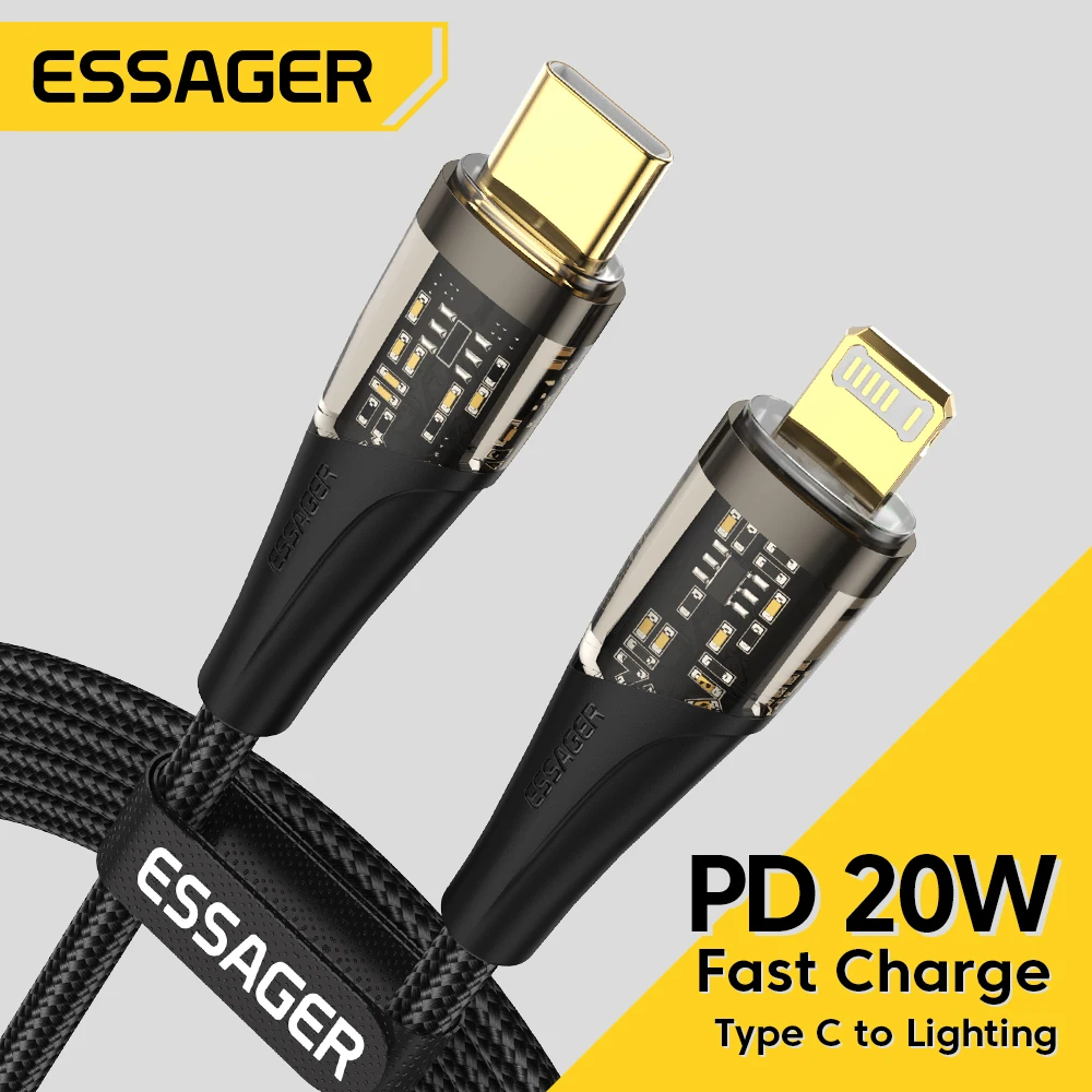 

Essager USB Type C Cable For iPhone 11 12 13 Pro Max Xr Xs 8 7 Plus MacBook iPad PD 20W Fast Charger iPhone Date Cable Cord Wire