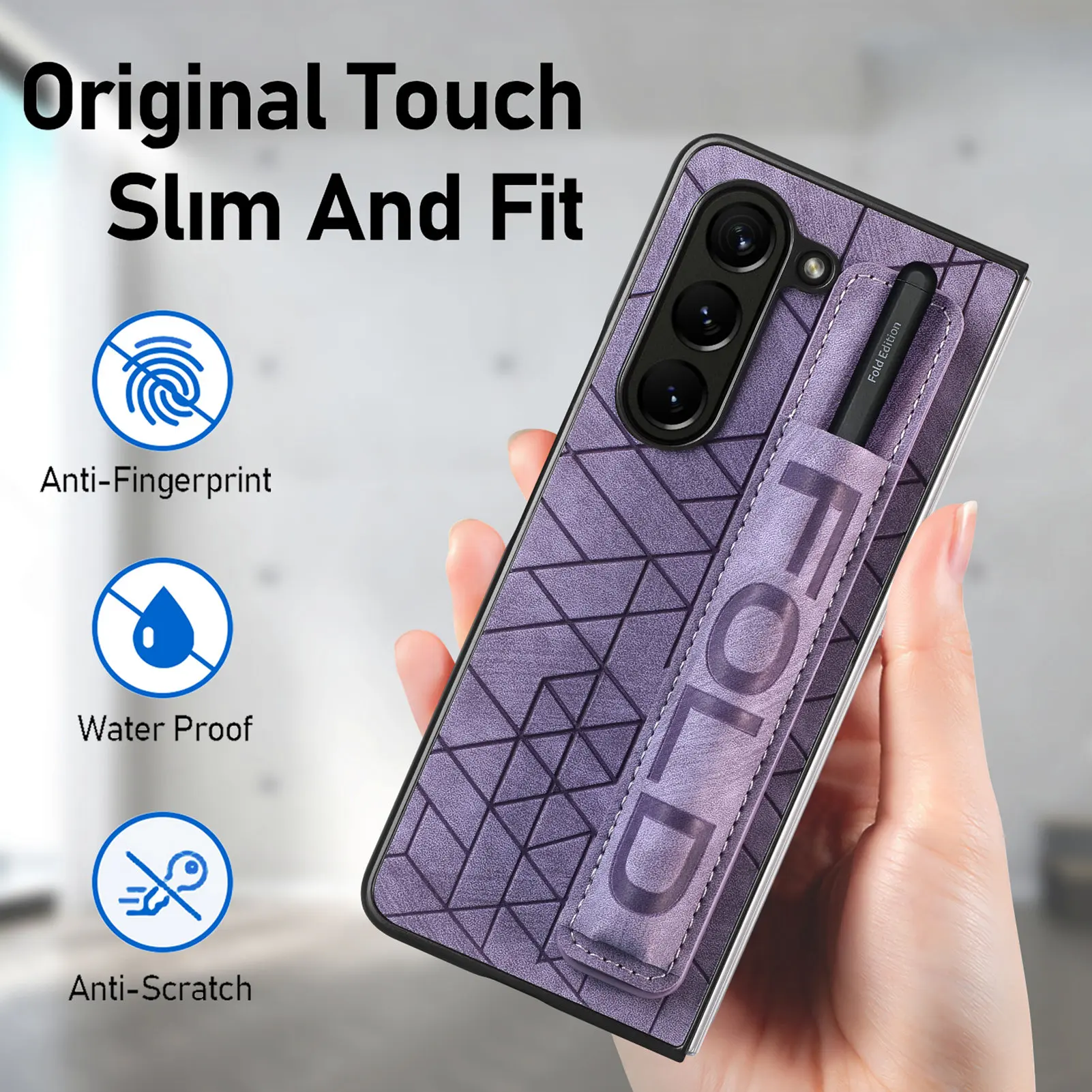 

for samsung fold5 Luxury Leather Folding Case for Samsung Galaxy Z Fold 5 Fold5 Zfold5 Non-Slip Wristband Fashion Covers