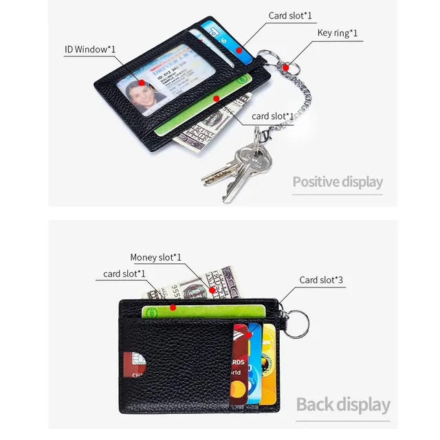 New RFID Genuine Leather Credit Card Holder Key Chain RFID Ultra-thin Minimalism Wallet Card Holder for Men and Women 4