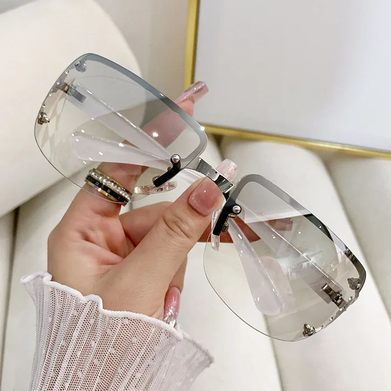 

Stylish Personality Half Rim Sunglasses Women Classic Semi Square Rimless Sun Glasses Men Y2K Shades Clear Luxury Brand Designer