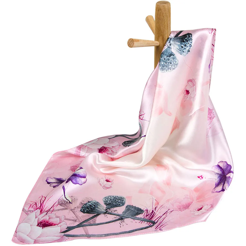 

Pure Silk Scarf Women Bandana Female Hair Scarf Lotus Handkerchief Top Natural Silk Square Headband Flower Neckerchief for Women