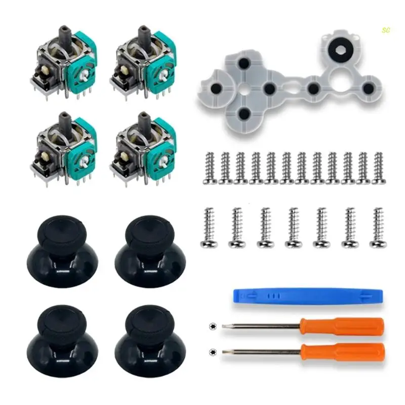 

Joystick Sensor Module Cap Conductive Silicone Rubber Pad T6-T8 Screws Screwdriver Crowbar- for XBOX-ONE SLIM Controller .