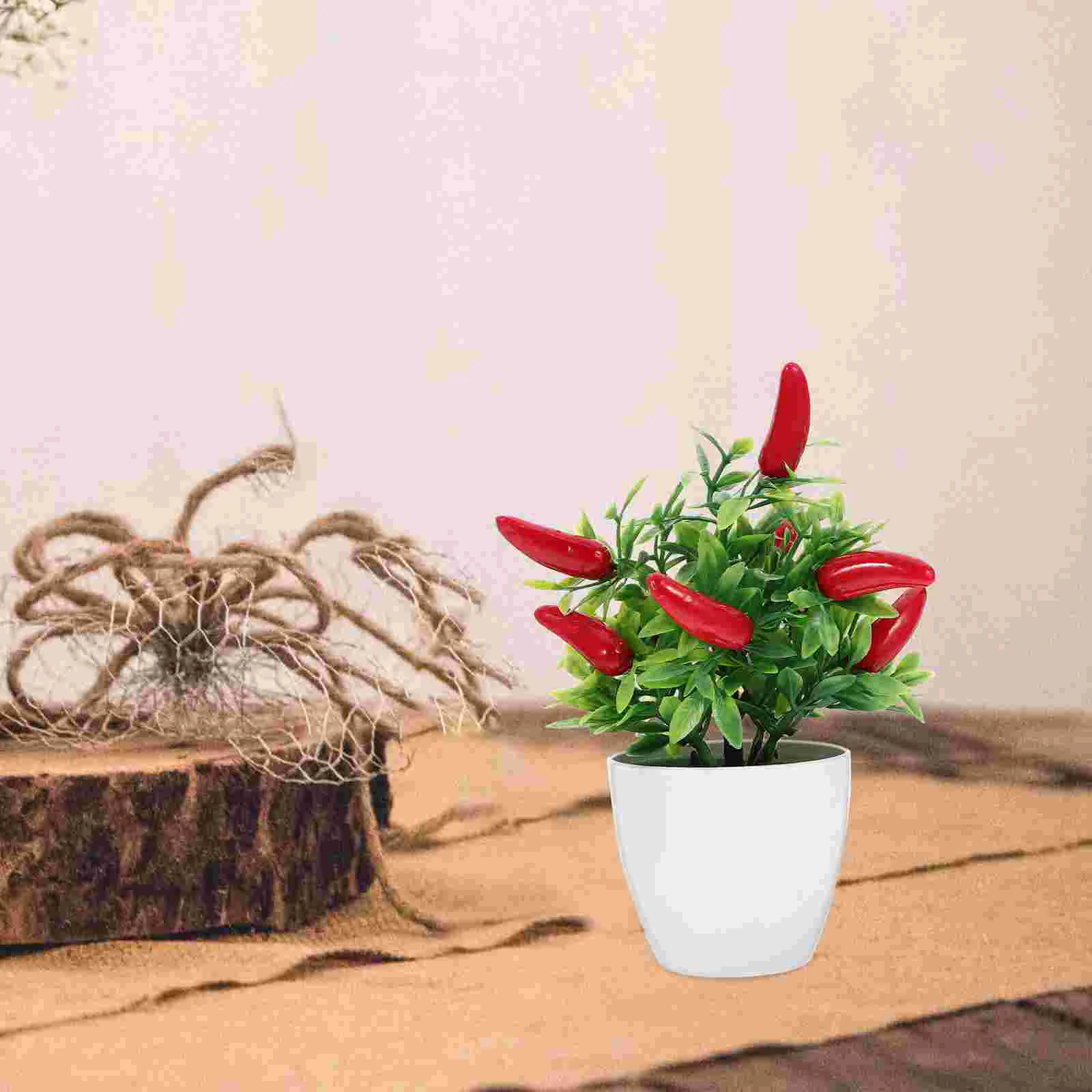 

2 Pcs Bonsai Tree Pepper Decor Fake Potted Small Decorations Kitchen Plastic Artificial