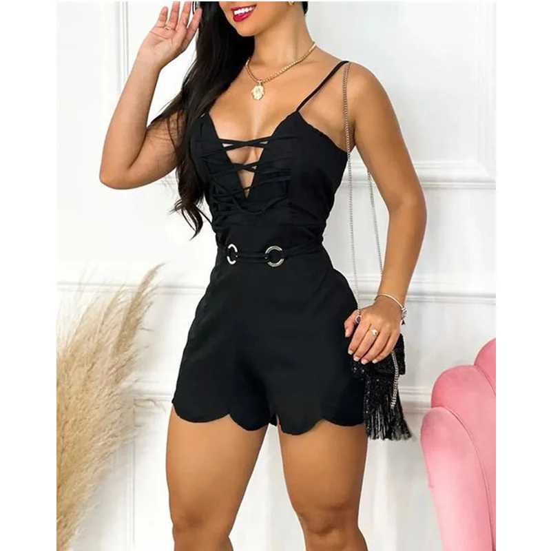

Женский Элегантный Модный летний комбинезон на бретельках, женский сексуальный комбинезон без рукавов с V-образным вырезом и высокой талие...