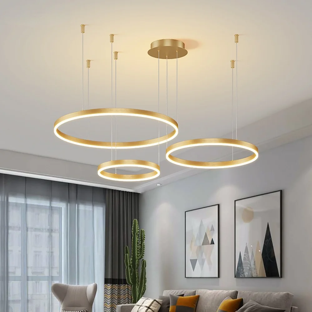 

Modern Brushed Rings Led Chandelier Home Lighting Ceiling Mounted For Living Room Bedroom Hanging Lamp Coffee Color Lights