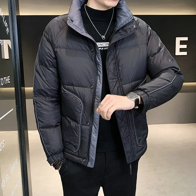 

Зимняя уличная одежда, роскошная мужская пуховая куртка Techwear, парки, Мужская одежда, короткая пузырьковая куртка с шарфом и воротником, пухо...