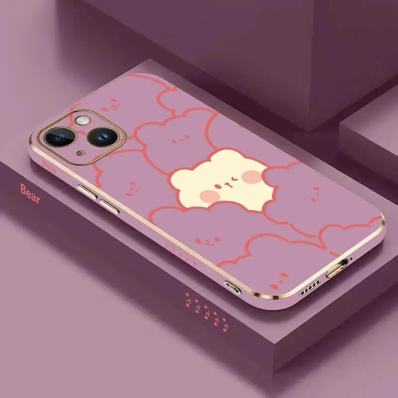 Stacking Bear Luxury Plating Phone Case For iPhone 14 13 12 11 Plus Pro Max Mini X XR XS SE2020 8 7 6 6S Plus Cover