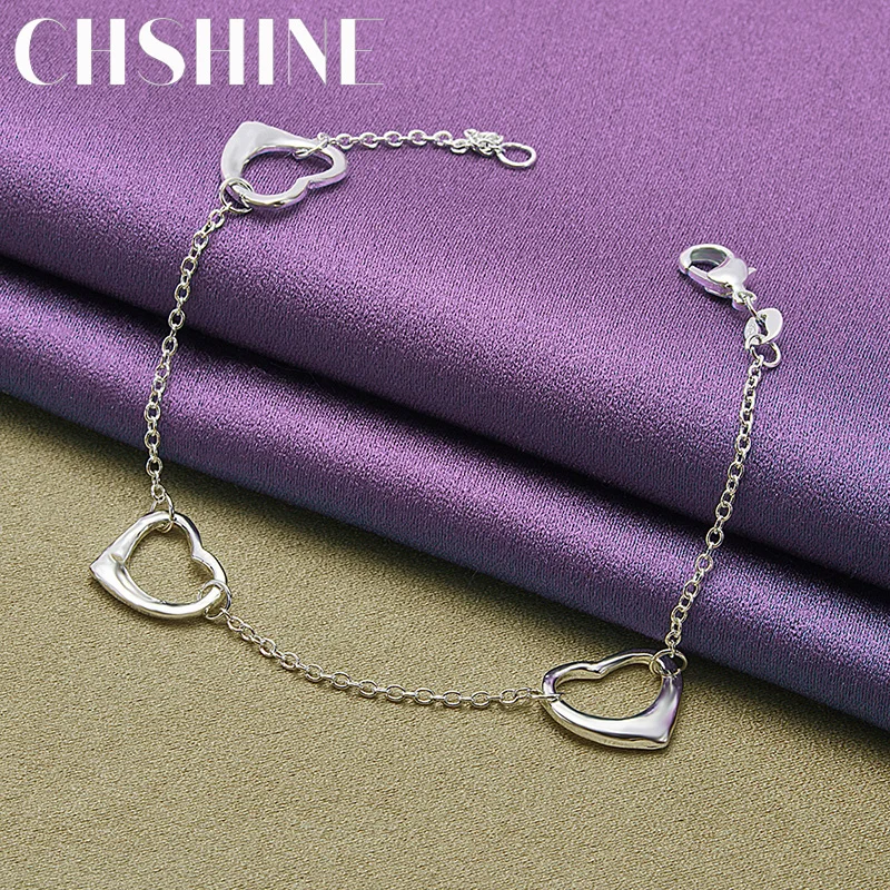 

CHSHINE 925 Sterling Silver Three Heart Bracelet Fashion Charm Jewelry Gift