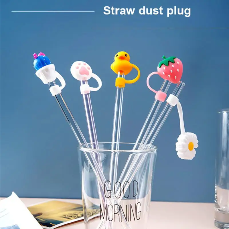 

1PC Cartoon Silicone Straw Tips Glass Straw Straw Plug Drinking Dust Cap Splash Proof Plugs Cover Sealing Kitchen Accessories