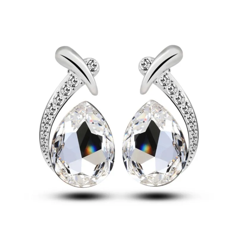 Женские серьги-гвоздики с кристаллами в виде листьев и перьев | Украшения