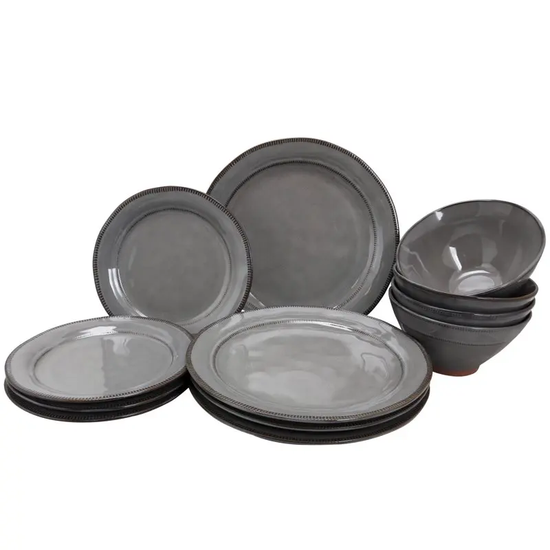 

Fast Shipping Terranea 12 Piece Dinnerware Set in Grey