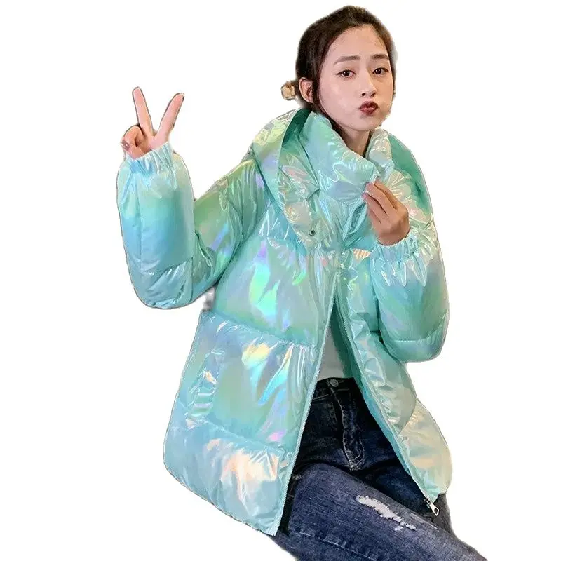 

Colorful 2022 New Glossy Waived Wash Women's Down Cotton Coat Short Korean Style Loose Students Keep Warm Bread Clothes Jacket