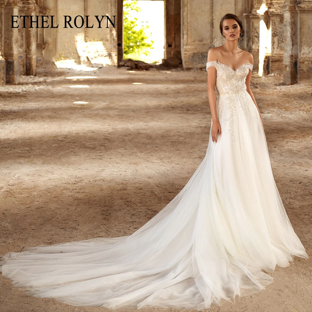 

Женское свадебное платье с длинным шлейфом ETHEL ROLYN, элегантное платье с открытой спиной и бисером в стиле бохо, Пляжное платье для невесты, 2022