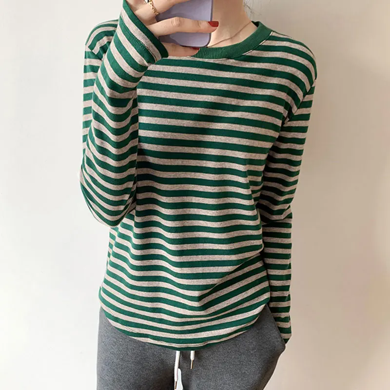 

Женская хлопковая футболка с длинным рукавом, круглым вырезом