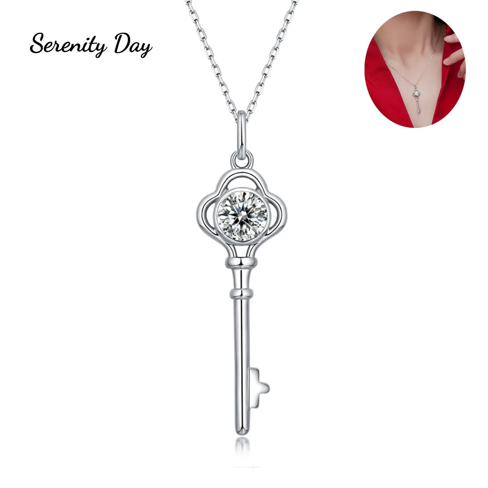 

Serenty Day 1 Carat Moissanite Key Pendant Necklace For Women S925 Sterling Silver Lover Engagement Promise Wedding Fine Jewelry
