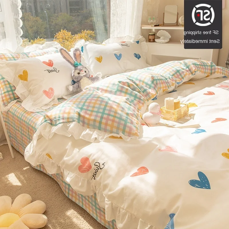 

Детский комплект из 3 простыней и пододеяльника, из чистого хлопка, летний комплект для девочек в стиле принцессы, 100