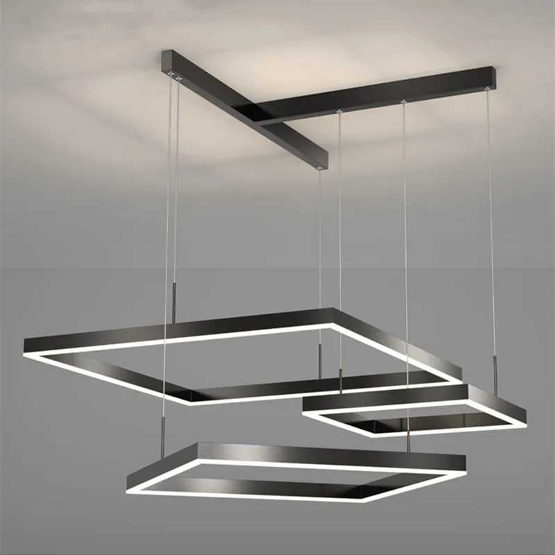 

Modern Remote Control Led Dimmable Pendant Lights Nordic Black / Coffee Metal Square / Circle Pendant Lamp Living Room Led Lamp