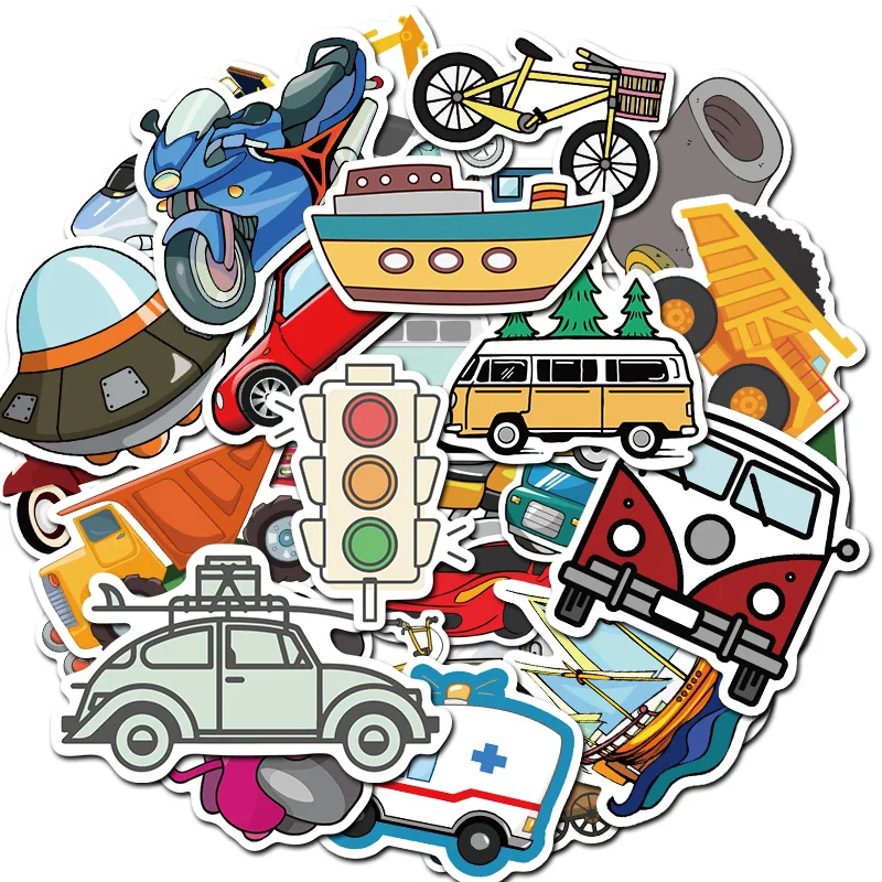 

10/40PCS Cartoon Transport Vehicle Stickers Ship Aircraft Car Train Sticker for Helmet Guitar Laptop Learning Traffic Tools