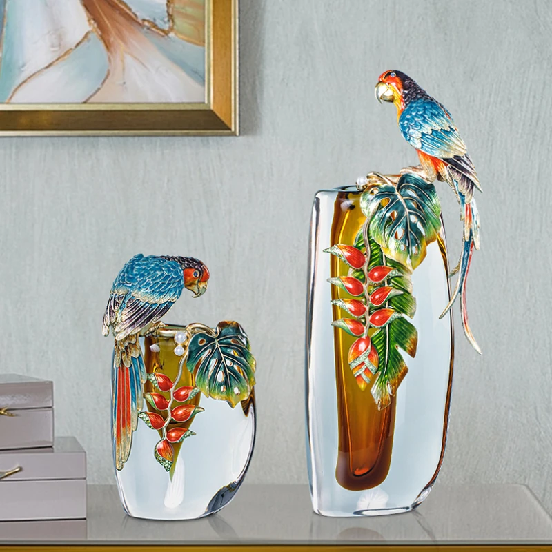 

Эмалированная декоративная стеклянная ваза в виде попугая, Новая легкая Роскошная Высококачественная декоративная ваза в китайском стиле для гостиной и столовой, украшение