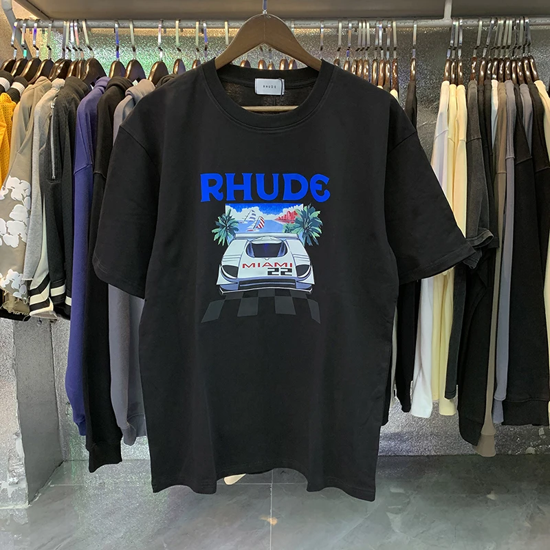 

2022SS American Fashion Brand RHUDE Printed Short-sleeved T Shirt High Street Men and Women 1:1 Cotton T-shirt Oversized Tee