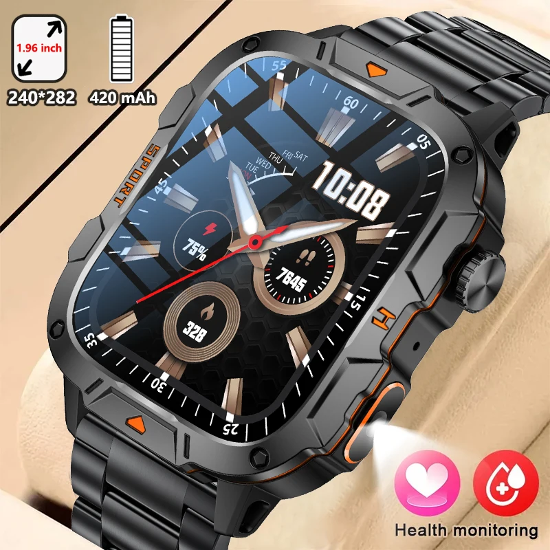 Мужские смарт-часы LIGE 1 96-дюймовый HD-экран с светодиодным УФ-фонариком 420 мАч