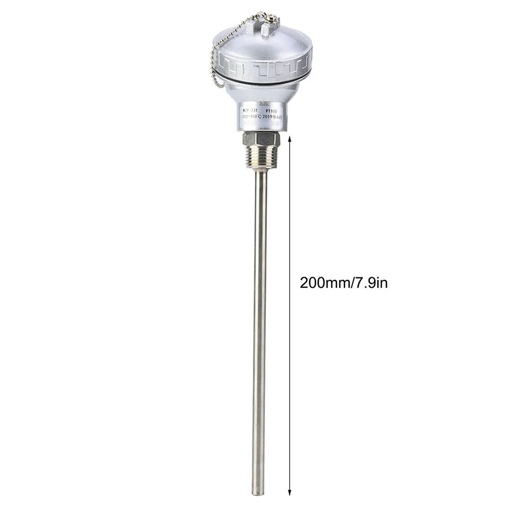 

RTD PT100 Temperature Sensor Probe Kit PT1/2'' Thread 201 Stainless Steel Thermocouple Terminal Head 50mm/100mm/200mm/400mm