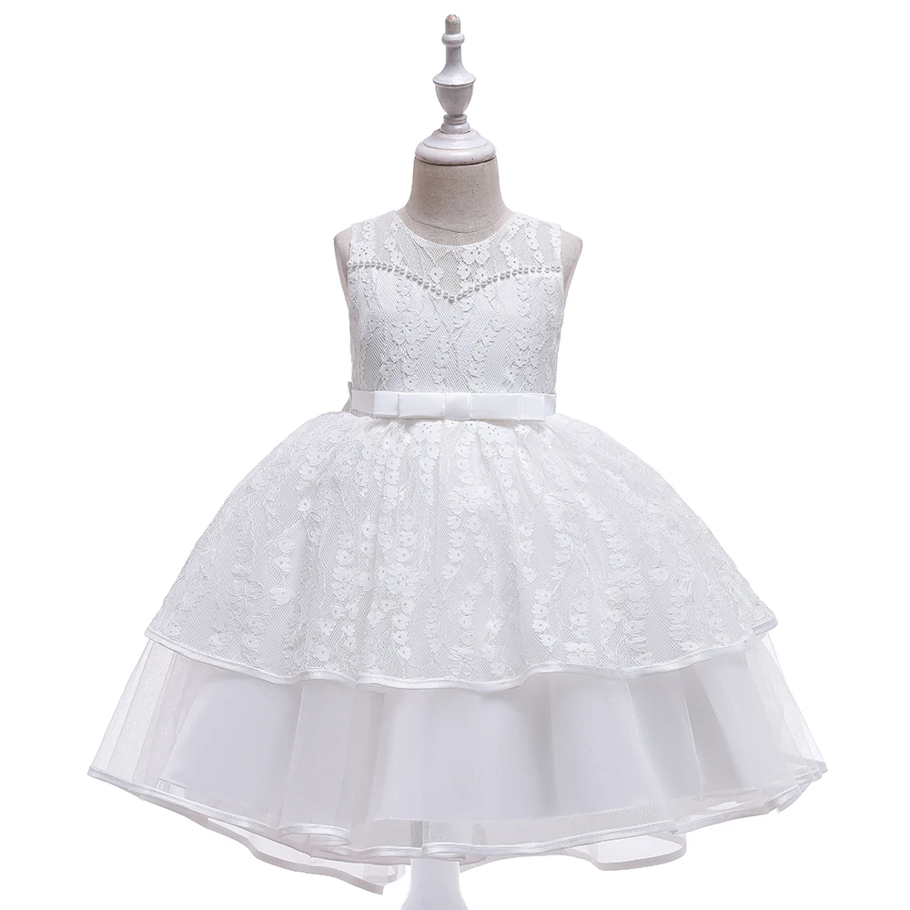 

3-10 Years Summer Lace Wedding Bridesmaid Dress for Girls White Trailing Princess Children Birthday Party Prom Dresses Vestidos