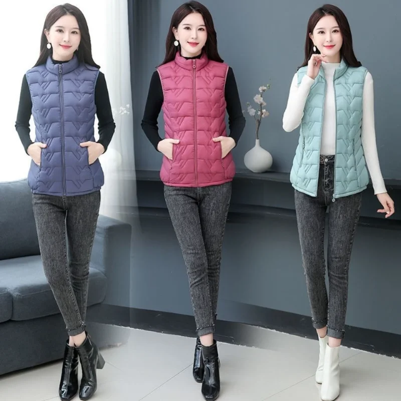 

New Autumn Vest Chalecos Para Mujer Winter Vest Women Short Vest New Korean Stand Collar Down Cotton Waistcoat Female Q405