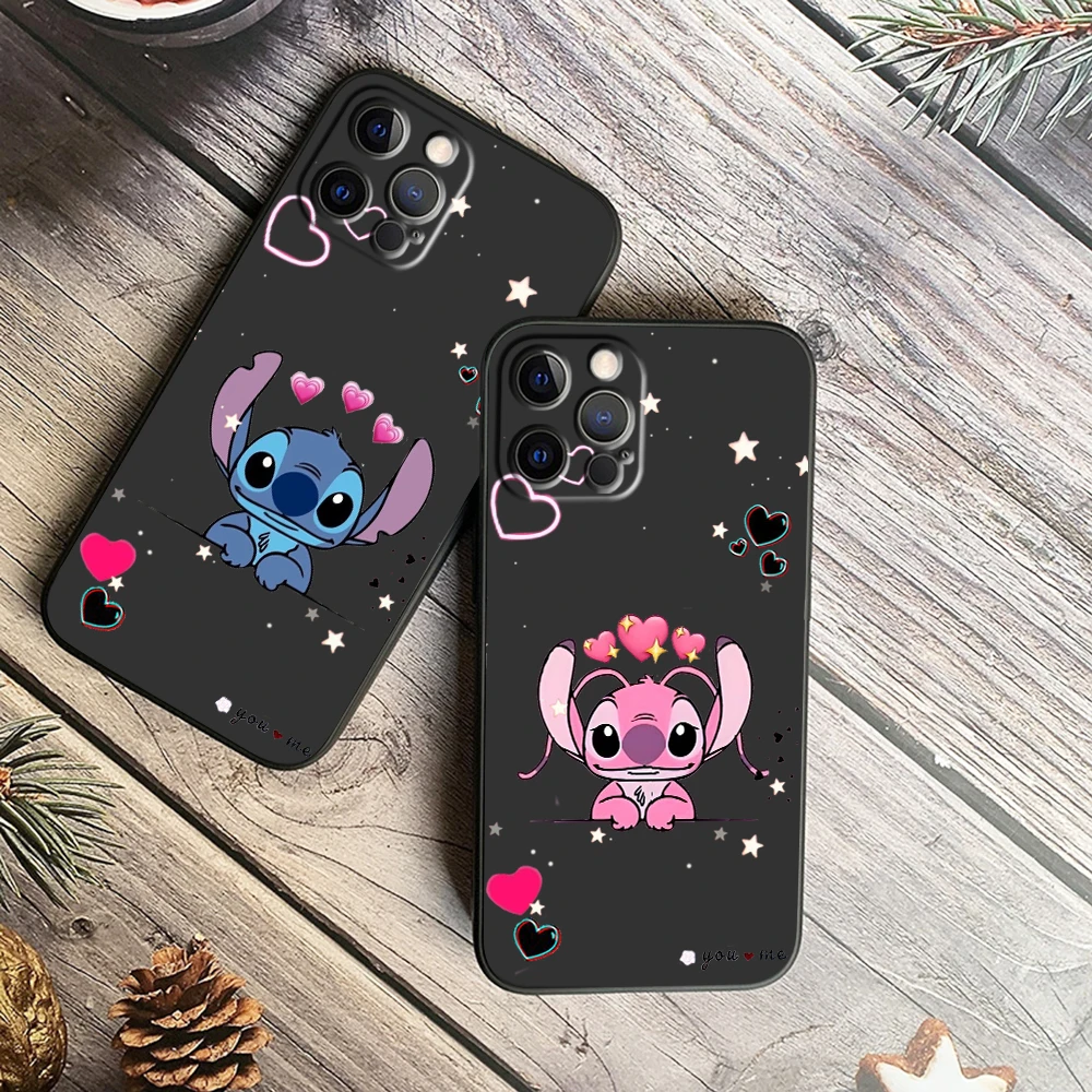 

Lilo & Stitch Luxury Cartoon Phone Case For Apple iPhone 14 13 12 Mini 11 XS Pro Max X XR 8 7 6 Plus 5 SE 2020 Black Cover