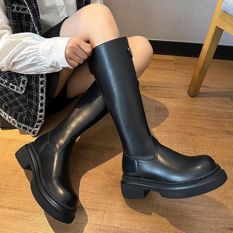 Рыцарские сапоги с толстой подошвой женские новые осенние и зимние британские