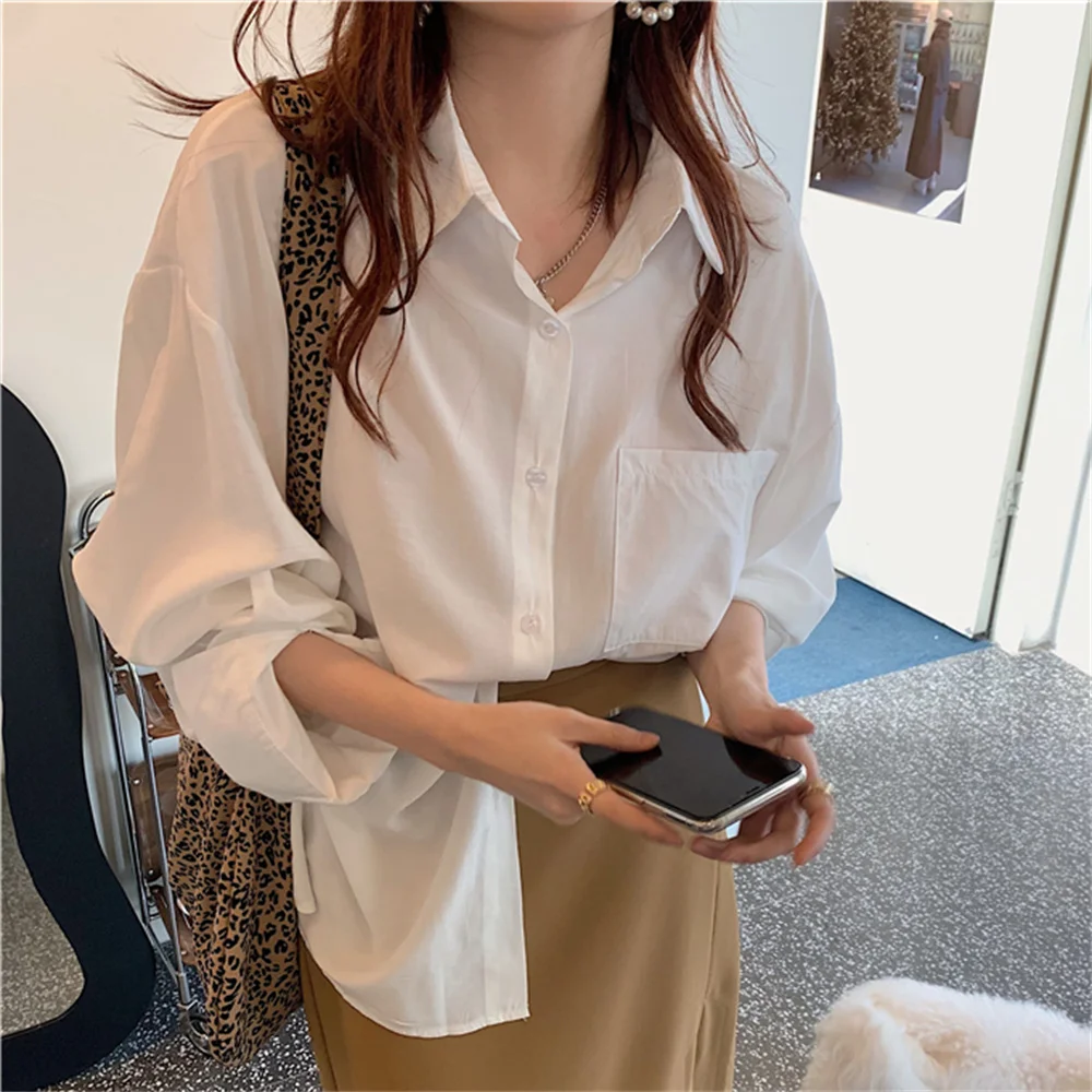 

Alien Kitty 6 Colors Solid Shirts Gentle Sweet Women Hot Full Sleeve 2022 Normcore OL Autumn Loose Chic New Work Wear All Match