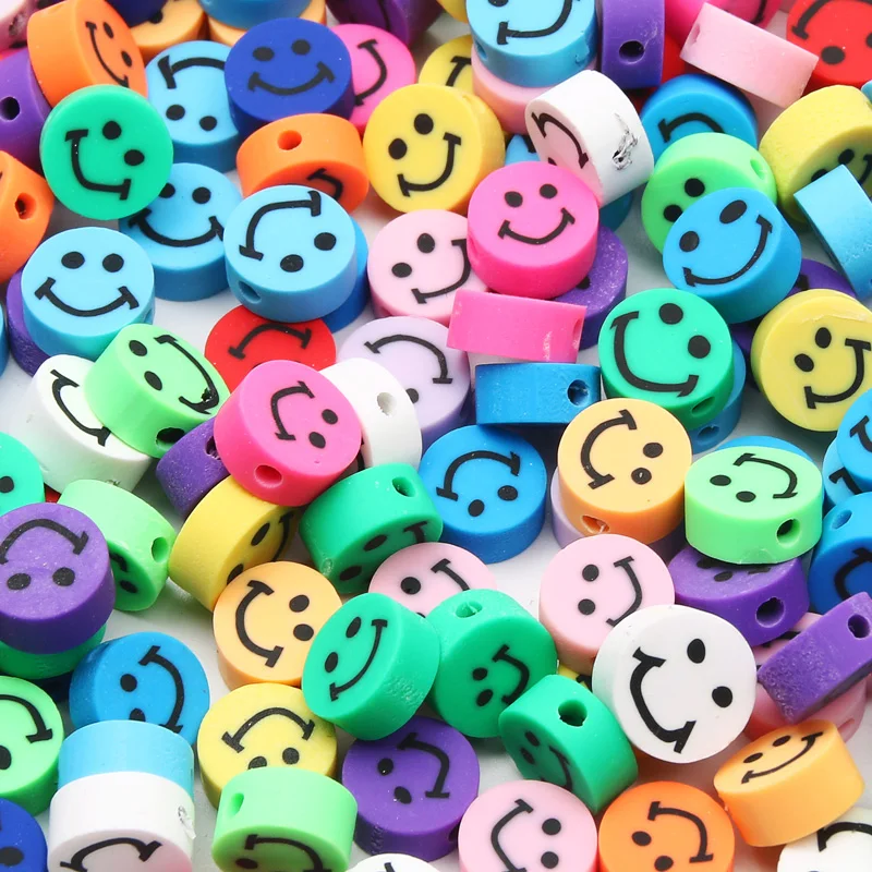 

Smiley Polymer Clay Beads 20pcs 10mm Round Colored Loose Beads Charm For Making Jewelry DIY Earrings Chains Bracelet Accessories