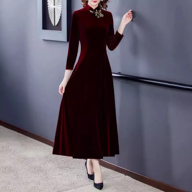 Женское бархатное платье Cheongsam