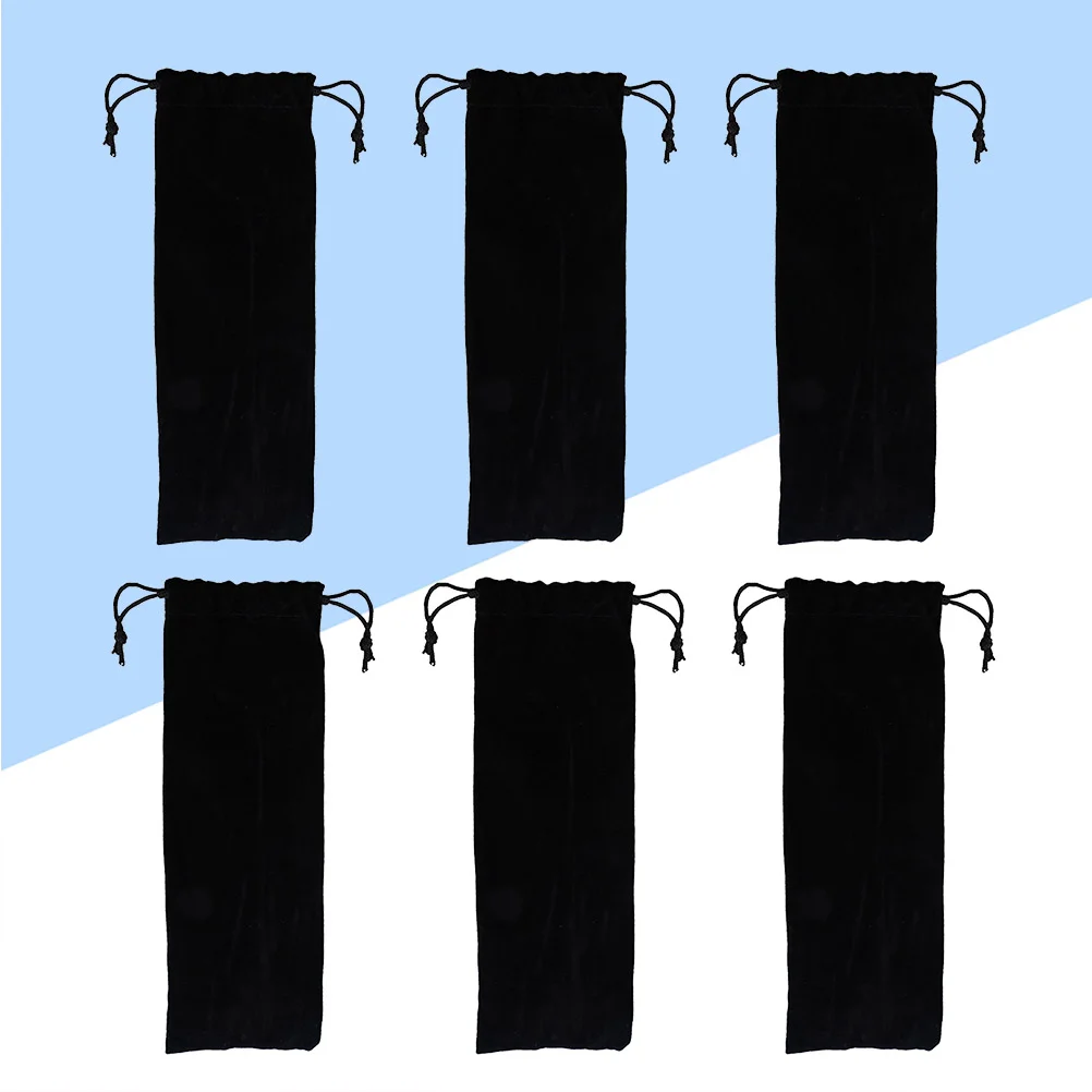 

6PCS Flannel Pouch Bag Stainless Steel Straw Carrying Case Practical Drinking Straws Cutlery Fork Spoon Storage Bag (Black)