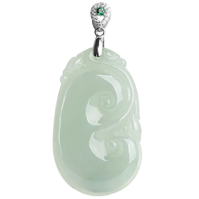 

Burmese Jade Ruyi Pendant Vintage Jewelry Natural Necklace Amulet 925 Silver Designer Fashion Jadeite White Emerald Gemstones